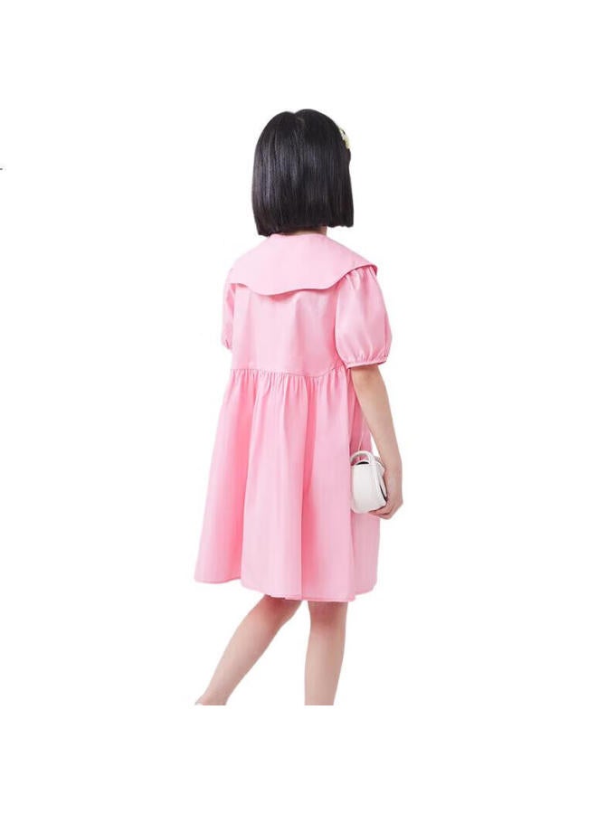 Qq Duck Girls' Dress, Children'S Summer Dress, Youth Clothing, Sweet Heart Collar, Pink, Size 150 - Image 3