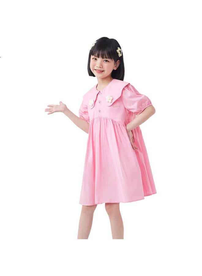 Qq Duck Girls' Dress, Children'S Summer Dress, Youth Clothing, Sweet Heart Collar, Pink, Size 150 - Image 2