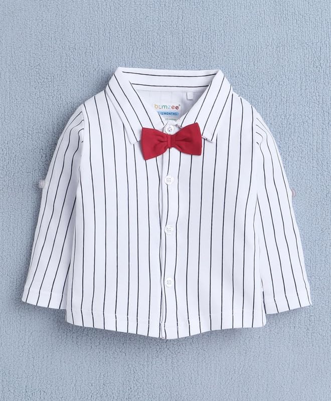 BUMZEE Boys Cotton Shirt Waistcoat & Short Set With Applique Bow White & Red - 12-18 Months - Image 2