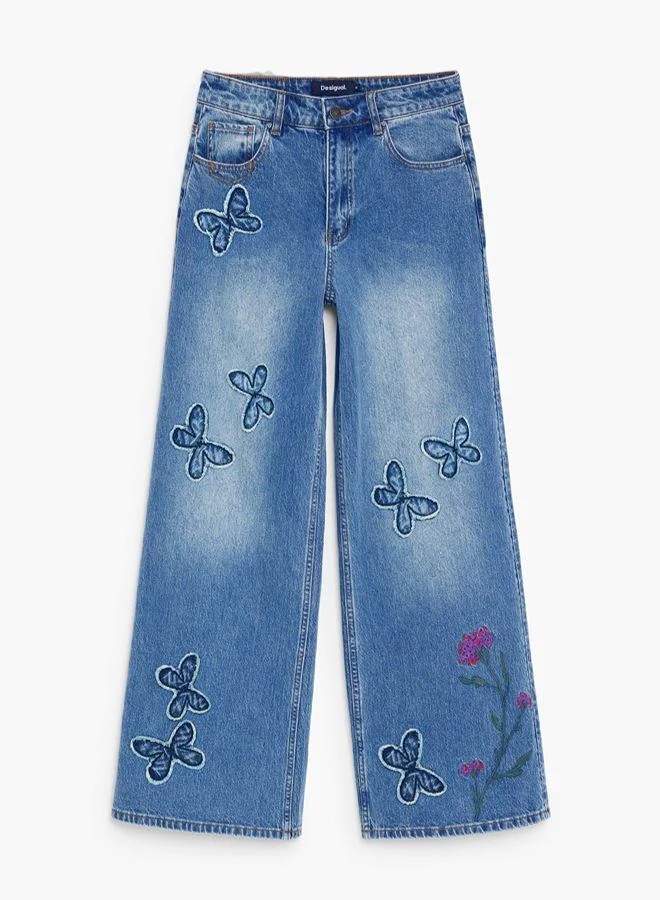 Desigual Blue Wide-leg printed jeans for Women | Best Price UAE