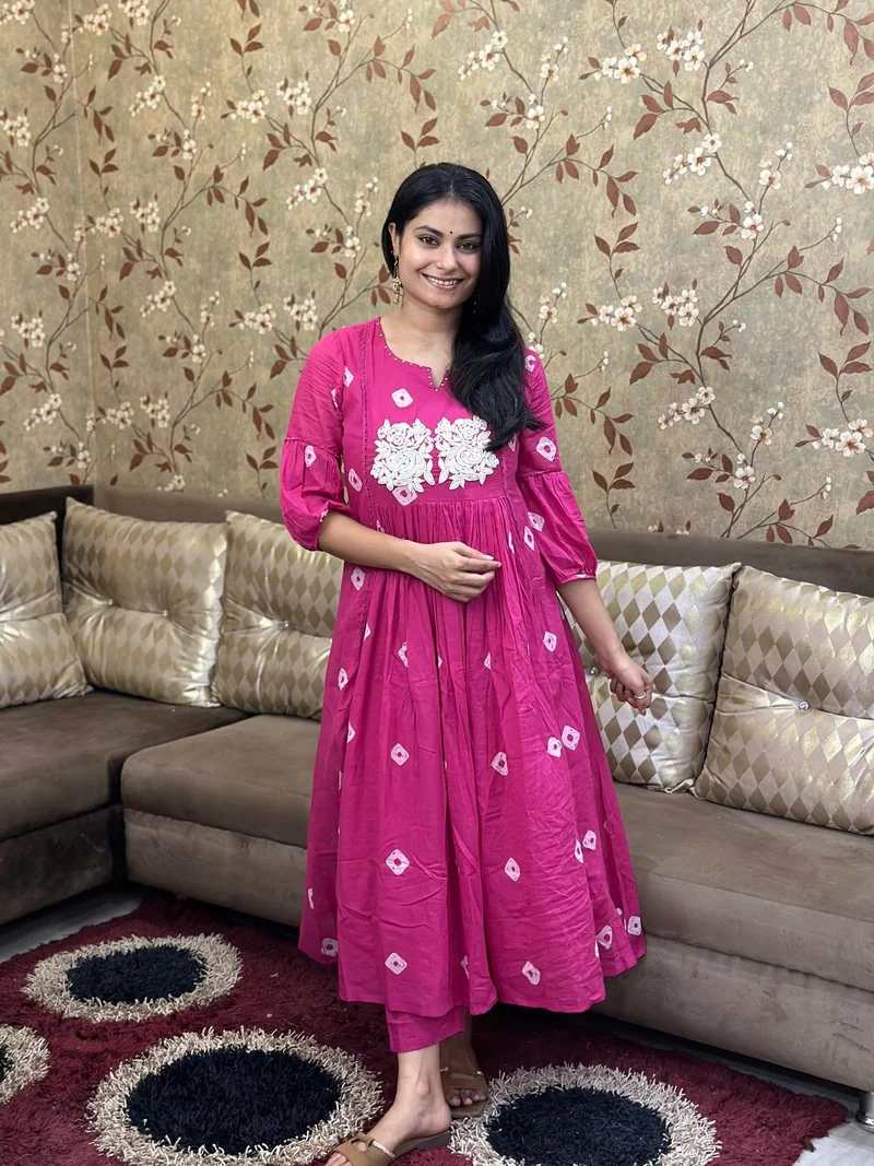 GoSriKi Pink GoSriKi Women's Rayon Blend Anarkali Printed Kurta with Pant (ANVESHI Pink-GS_5XL_Pink_XXXXX-Large) for Women | Best Price UAE