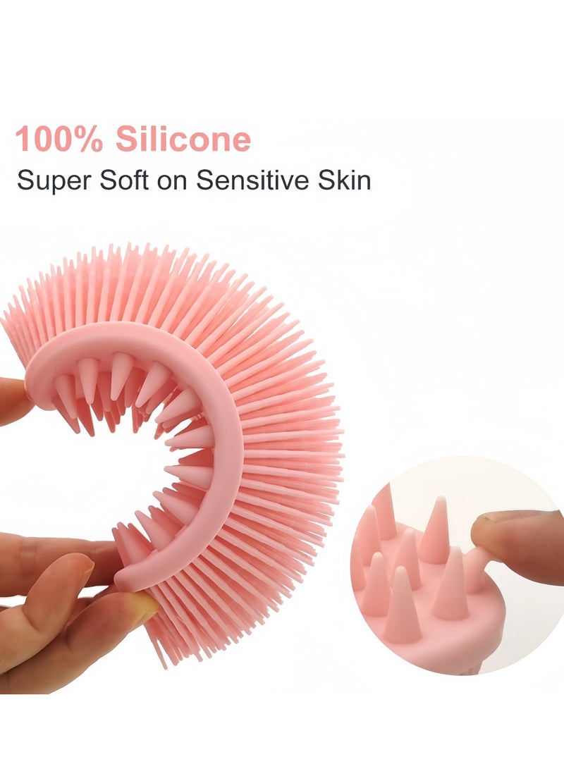 2Pcs Upgrade 2 in 1 Bath and Shampoo Brush, Silicone Body Scrubber for Use in Shower, Exfoliating Body Brush, Premium Silicone Loofah, Head Scrubber, Scalp Massager/Brush, Wet and Dry, Easy to Clean (Blue + Pink)  - Image 3