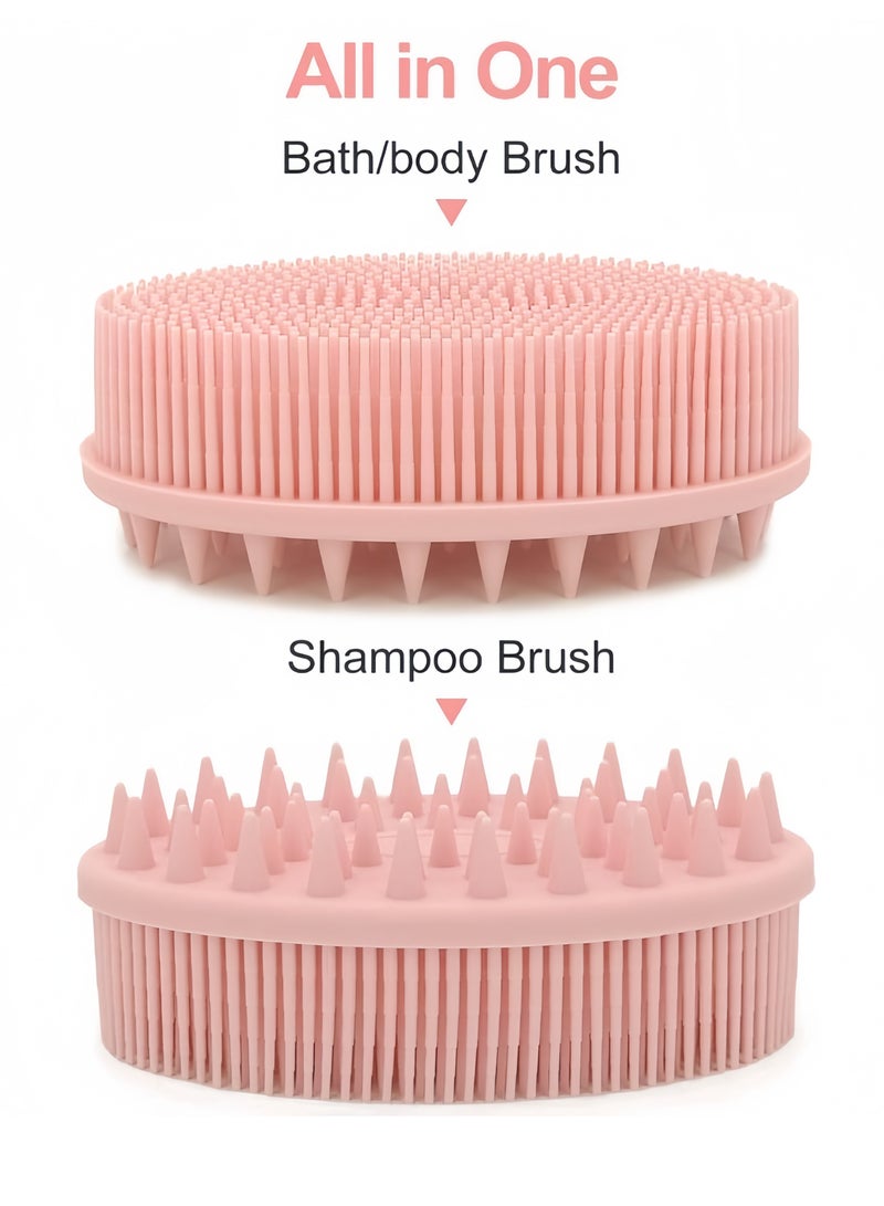 2Pcs Upgrade 2 in 1 Bath and Shampoo Brush, Silicone Body Scrubber for Use in Shower, Exfoliating Body Brush, Premium Silicone Loofah, Head Scrubber, Scalp Massager/Brush, Wet and Dry, Easy to Clean (Blue + Pink)  - Image 2