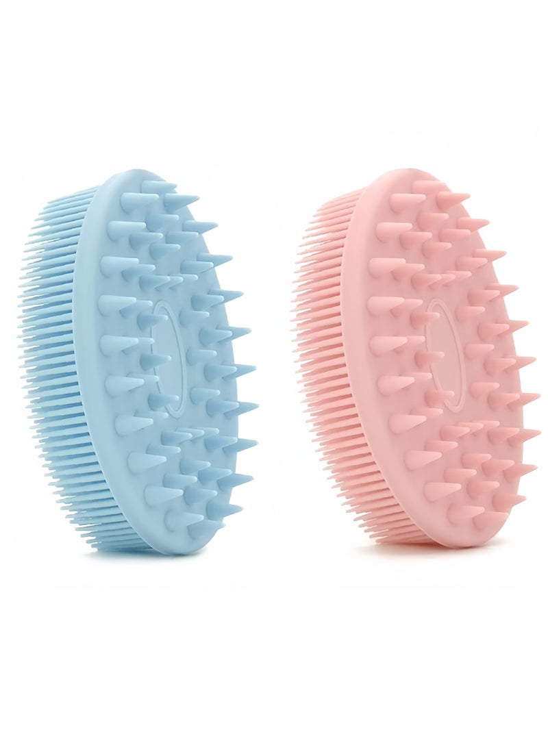 2Pcs Upgrade 2 in 1 Bath and Shampoo Brush, Silicone Body Scrubber for Use in Shower, Exfoliating Body Brush, Premium Silicone Loofah, Head Scrubber, Scalp Massager/Brush, Wet and Dry, Easy to Clean (Blue + Pink) - Image 1