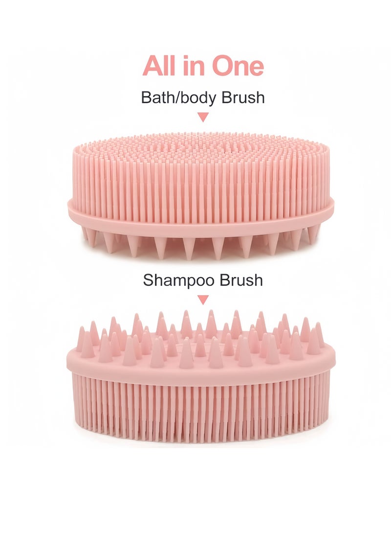 2Pcs Upgrade 2 in 1 Bath and Shampoo Brush, Silicone Body Scrubber for Use in Shower, Exfoliating Body Brush, Premium Silicone Loofah, Head Scrubber, Scalp Massager/Brush, Wet and Dry, Easy to Clean (Blue + Pink) - Image 2