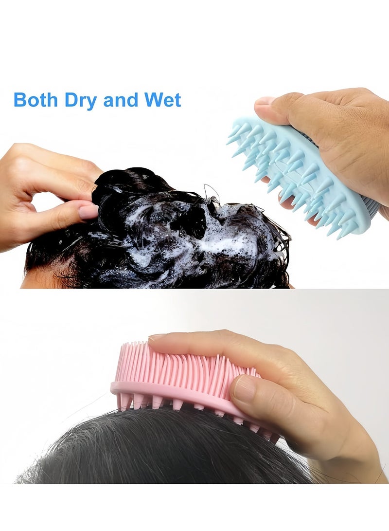 فرشاة استحمام وشامبو 2 في 1 مطورة من قطعتين، مقشر للجسم من السيليكون للاستخدام أثناء الاستحمام، فرشاة تقشير للجسم، ليفة سيليكون ممتازة، مقشر للرأس، مدلك/فرشاة لفروة الرأس، مبللة وجافة، سهلة التنظيف (أزرق + وردي) - Image 5