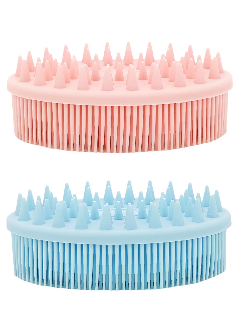 2Pcs Upgrade 2 in 1 Bath and Shampoo Brush, Silicone Body Scrubber for Use in Shower, Exfoliating Body Brush, Premium Silicone Loofah, Head Scrubber, Scalp Massager/Brush, Wet and Dry, Easy to Clean (Blue + Pink) - Image 1