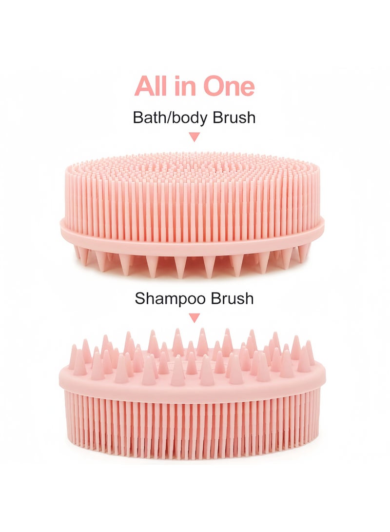 2Pcs Upgrade 2 in 1 Bath and Shampoo Brush, Silicone Body Scrubber for Use in Shower, Exfoliating Body Brush, Premium Silicone Loofah, Head Scrubber, Scalp Massager/Brush, Wet and Dry, Easy to Clean (Blue + Pink) - Image 2