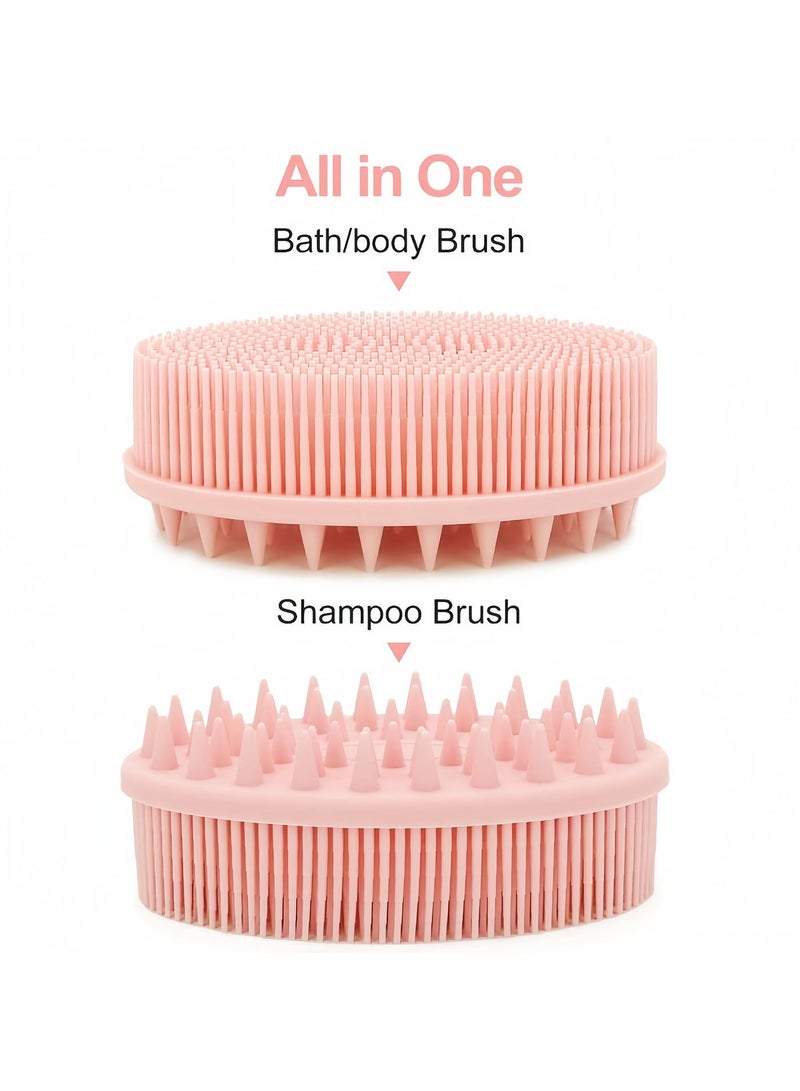2Pcs Upgrade 2 in 1 Bath and Shampoo Brush, Silicone Body Scrubber for Use in Shower, Exfoliating Body Brush, Premium Silicone Loofah, Head Scrubber, Scalp Massager/Brush, Wet and Dry, Easy to Clean (Blue + Pink) - Image 3