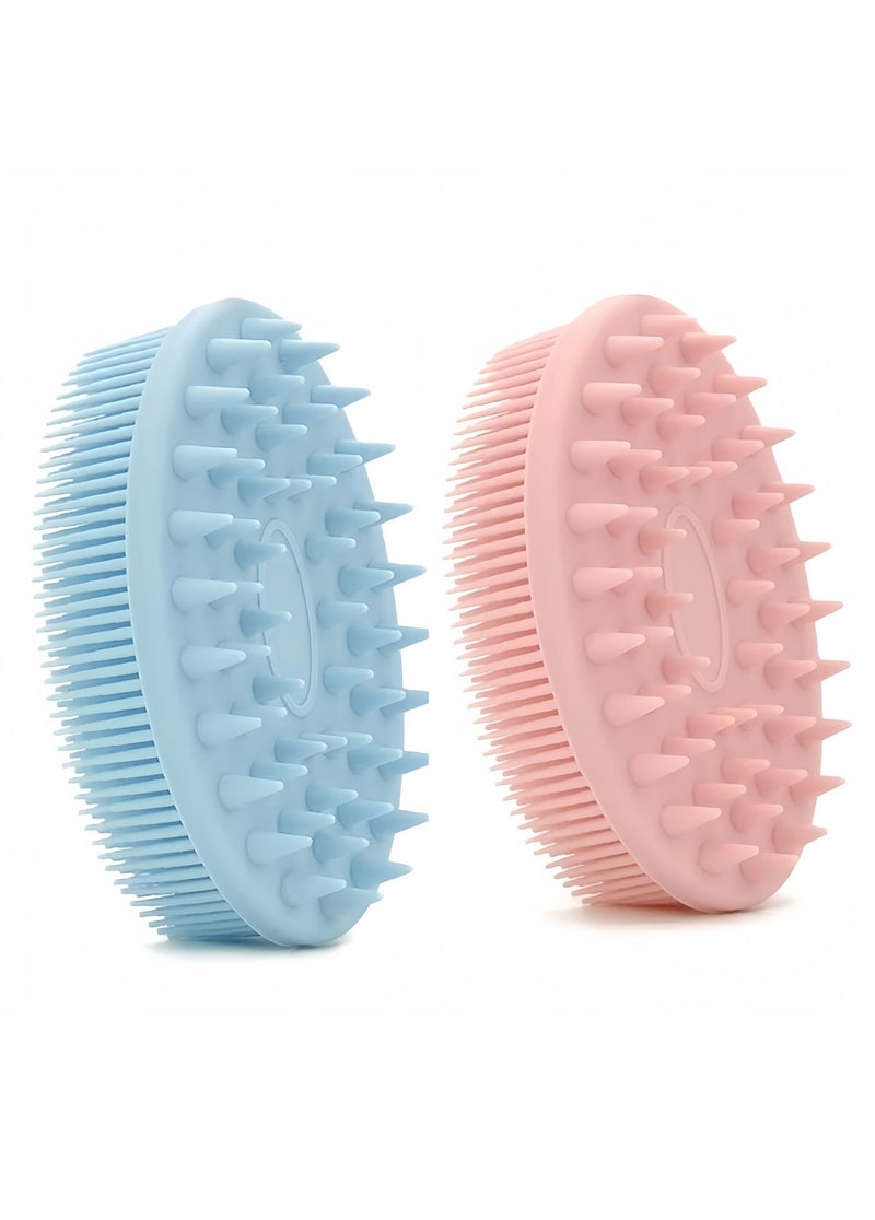 2Pcs Upgrade 2 in 1 Bath and Shampoo Brush, Silicone Body Scrubber for Use in Shower, Exfoliating Body Brush, Premium Silicone Loofah, Head Scrubber, Scalp Massager/Brush, Wet and Dry, Easy to Clean (Blue + Pink) - Image 1