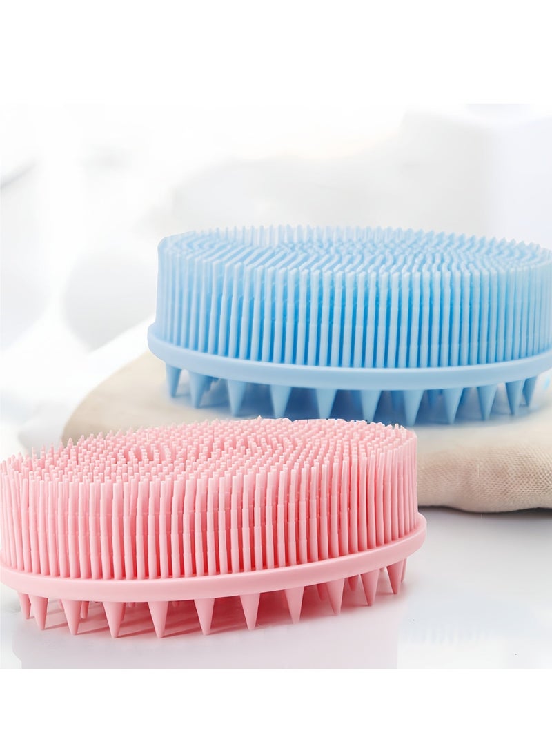 2Pcs Upgrade 2 in 1 Bath and Shampoo Brush, Silicone Body Scrubber for Use in Shower, Exfoliating Body Brush, Premium Silicone Loofah, Head Scrubber, Scalp Massager/Brush, Wet and Dry, Easy to Clean (Blue + Pink) - Image 5