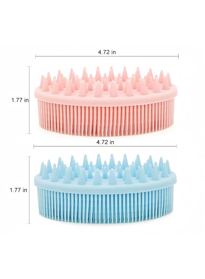 2Pcs Upgrade 2 in 1 Bath and Shampoo Brush, Silicone Body Scrubber for Use in Shower, Exfoliating Body Brush, Premium Silicone Loofah, Head Scrubber, Scalp Massager/Brush, Wet and Dry, Easy to Clean (Blue + Pink) - Image 2