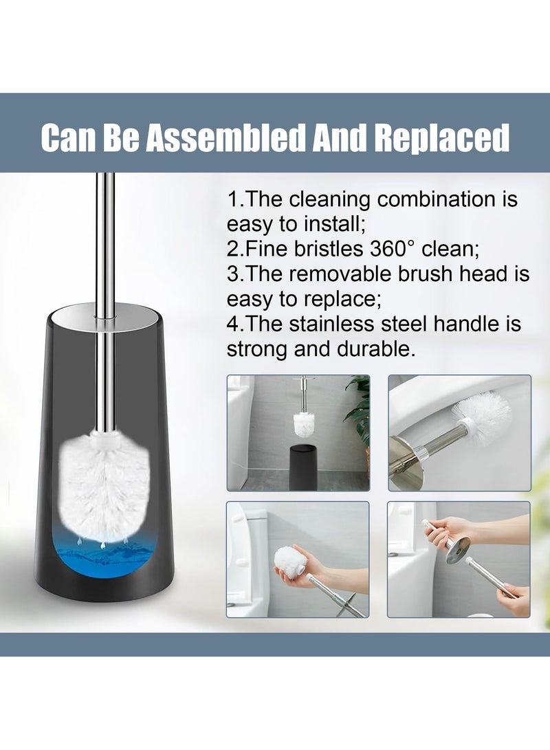 سوكاني فرشاة المرحاض مع حامل، عبوة من قطعتين من فرشاة تنظيف المرحاض المدمجة وحامل بمقبض من الفولاذ المقاوم للصدأ، فرشاة المرحاض لتخزين الحمام (أسود) - Image 5