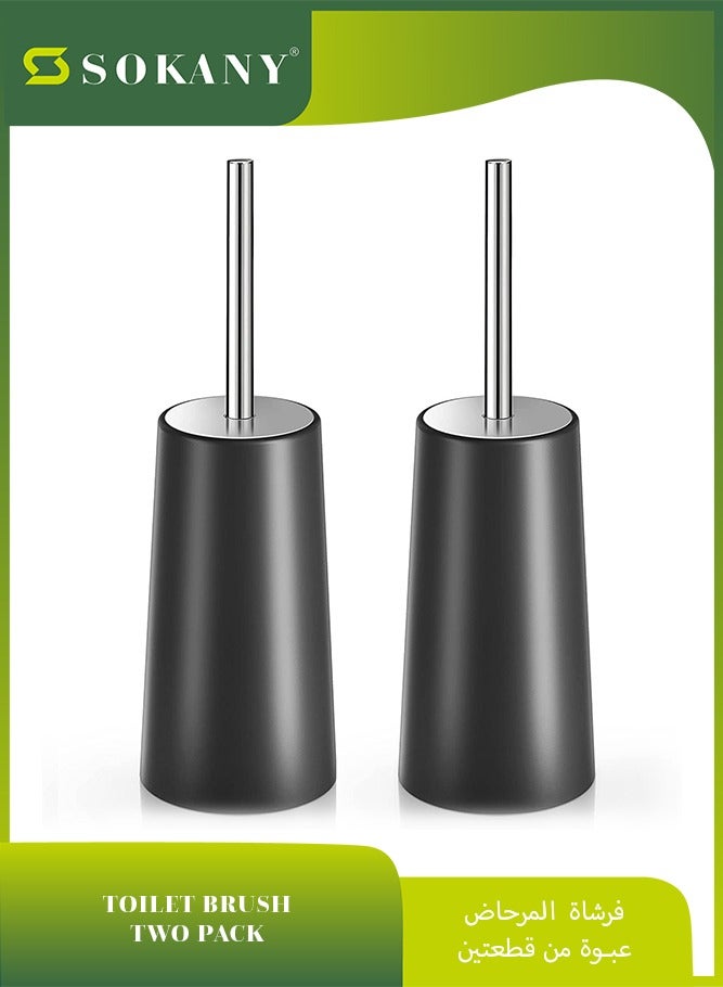 سوكاني فرشاة المرحاض مع حامل، عبوة من قطعتين من فرشاة تنظيف المرحاض المدمجة وحامل بمقبض من الفولاذ المقاوم للصدأ، فرشاة المرحاض لتخزين الحمام (أسود) - Image 1
