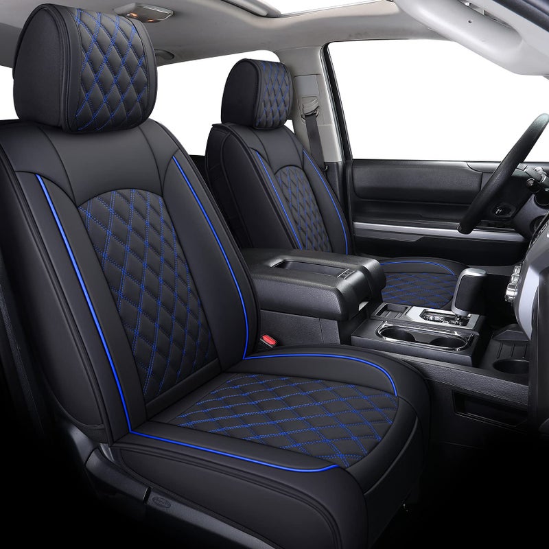 YIERTAI Truck Seat Covers Compatible with 20082025 Toyota Tundra Crewmax Double Cab Platinum SR SR5 PRO TRD Limited 1794 Edition Trims Waterproof Leather5 PCS Full SetBlackBlue