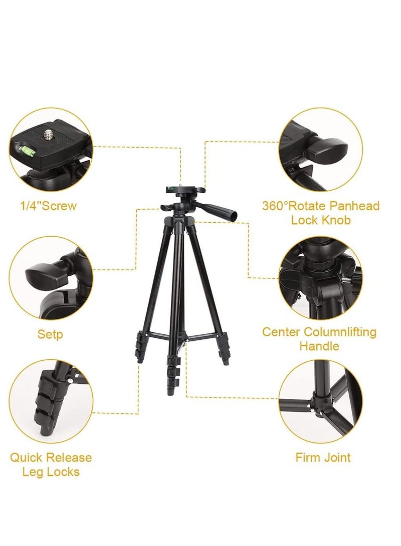 Phone Tripod, 50" Extendable Travel Video Tripod Stand for Phone and Camera with Bluetooth Remote Shutter and Phone Clip, Compatible with iPhone & Android Phone - Image 2