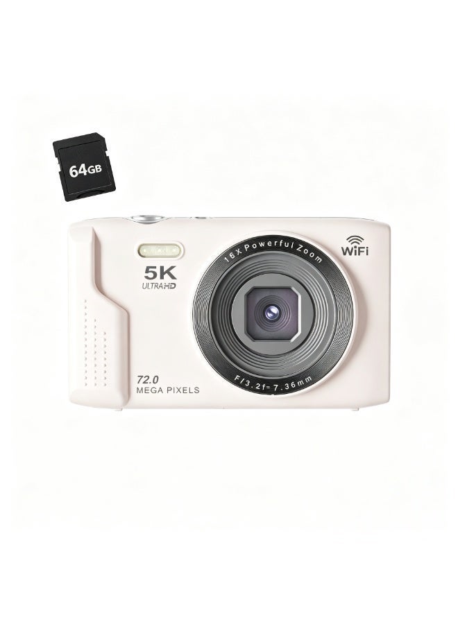 ZONBON 5K Digital Camera 72MP UHD 16X Zoom Autofocus Point Shoot Small Travel Camera with Flash 2 8 Inch Screen 64GB Pink. - Image 1