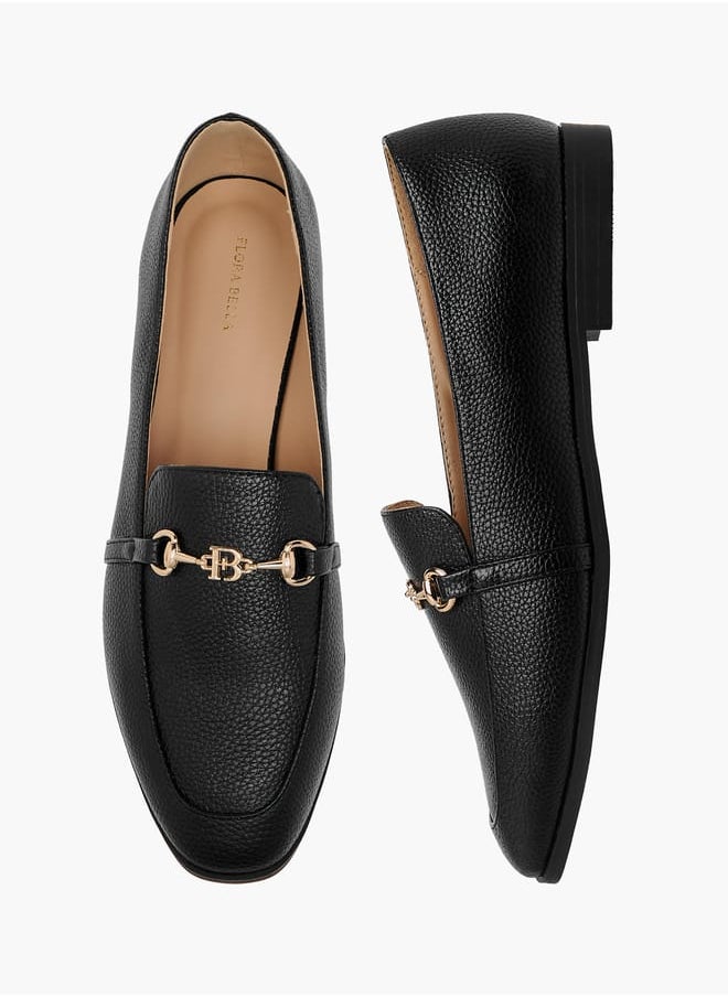 Flora Bella By Shoexpress Women Monogram Print Loafers with Metallic Detail  - Image 1