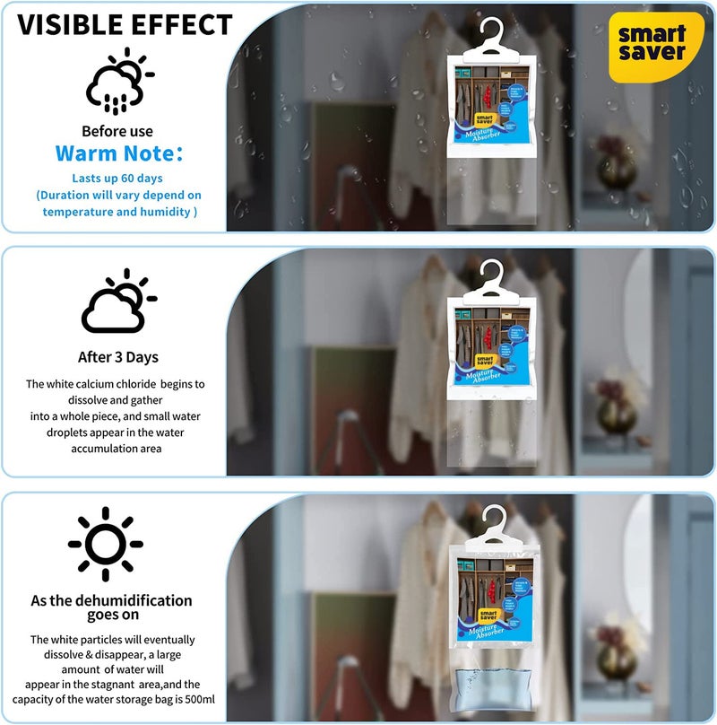 Smart Saver Hanging Moisture Absorber Dehumidifier for Wardrobe, Cupboards & Closets | Fights Against Moisture, Fungus, smells, Attracts Extra Moisture from Your Bathroom, Closet, Kitchen & Study - Image 3