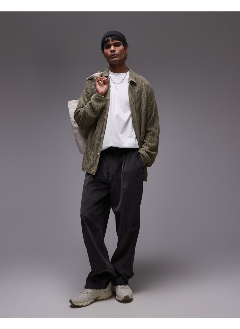 TOPMAN Mixed Pattern Crochet Long Sleeve Polo Wit  - Image 4