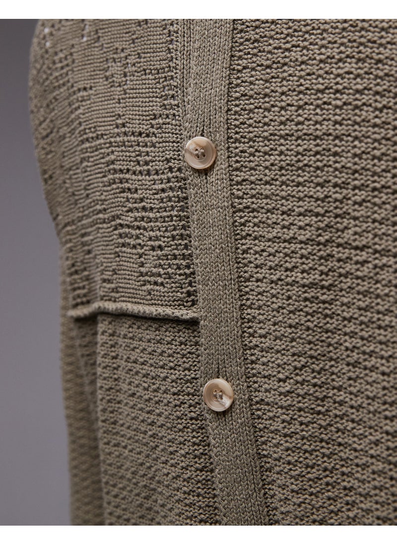 TOPMAN Mixed Pattern Crochet Long Sleeve Polo Wit  - Image 3