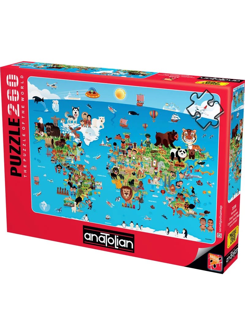 Anatolian 260 Piece Puzzle / Cartoon World Map - Code 3338