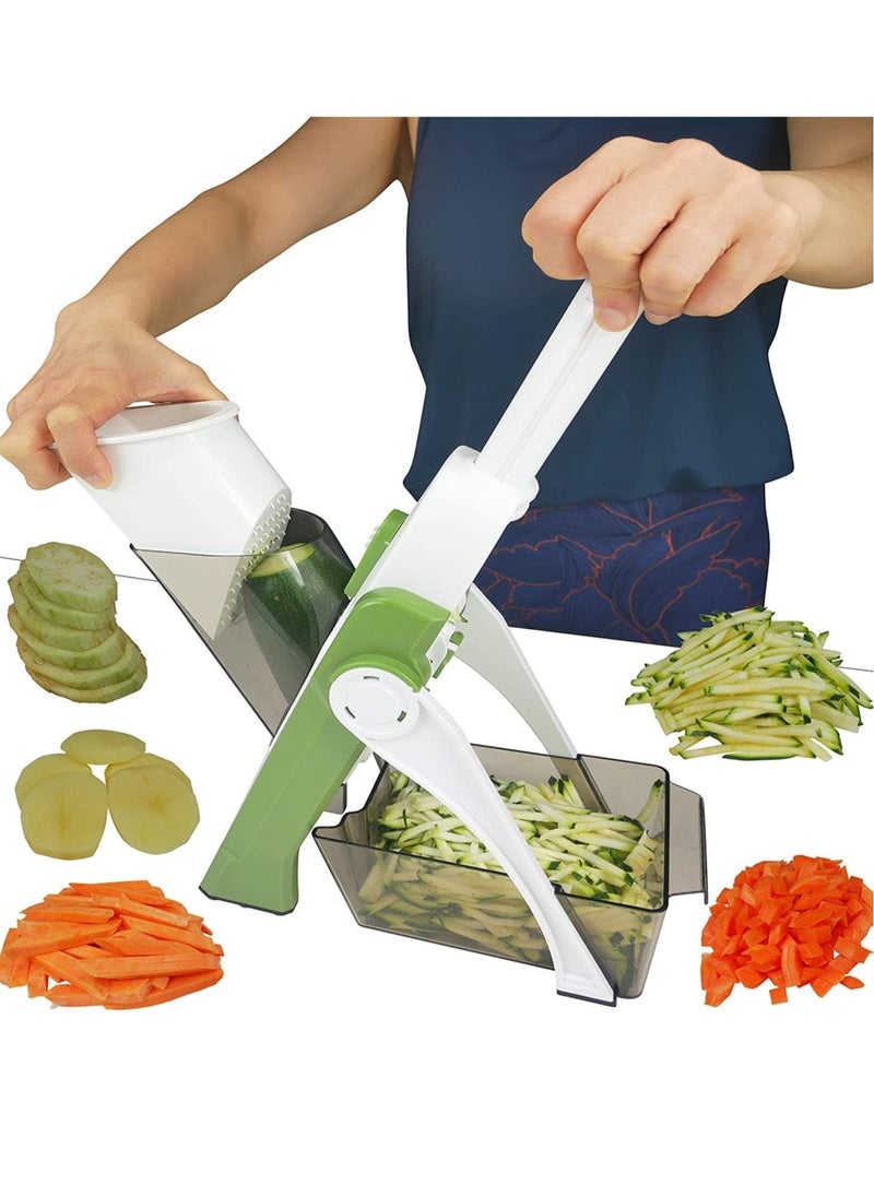 ELTRAZONE Vegetable Cutter,Multifunctional Vegetable Slicer with Stainless Steel Blades, Manual Food Cutter for Chef and Household (Green) - Image 1