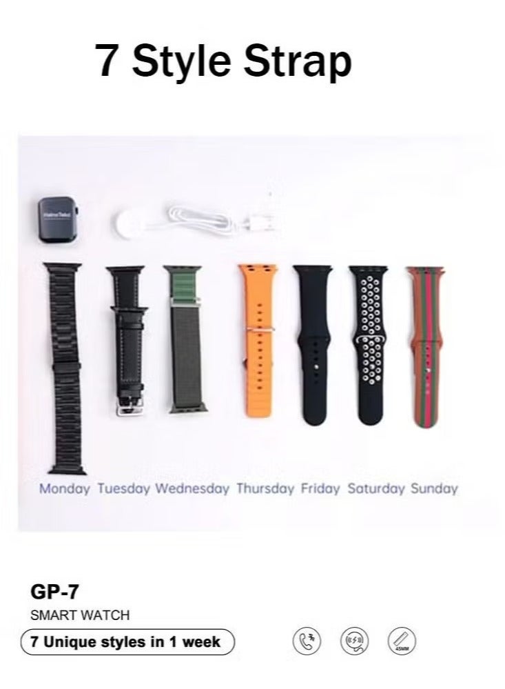 Haino Teko GP 7 Smart Watch with Seven Set Straps and Wireless Charger for Men and Women – Stylish, Multifunctional Fitness Tracker, Heart Rate Monitor, Waterproof, and Customizable Design - Image 2