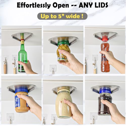 Moeuonb Upgraded Stainless Steel Jar Opener for Seniors, Under Cabinet Jar Openers for Weak Hands, Jar Lid & Bottle Cap Opener Tool, Under Counter Can Opener, One Handed Jar opener - Image 4