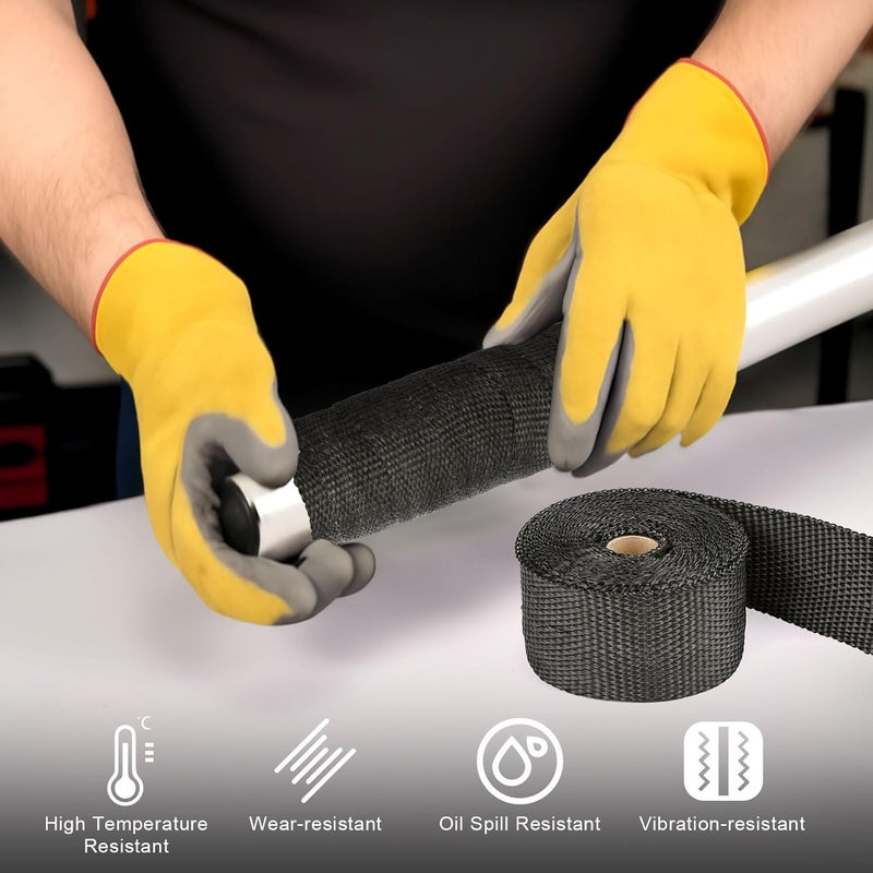 Opvixi Exhaust Heat Wrap Roll, 2" x 16' Fiberglass Heat Shield Tape, Black Header Wrap with 6 pcs Stainless Ties for Motorcycle Car Truck Exhaust Pipes - Image 3