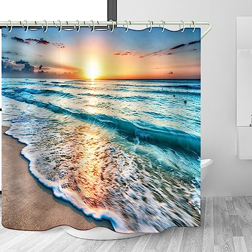 LYFANS Bathroom Uses Beach Sunset 3D Shower Curtains Luxurious Bathtub Standard Shower Curtain Waterproof and Bright Fabric Shower Curtains 59x72 inches - Image 3