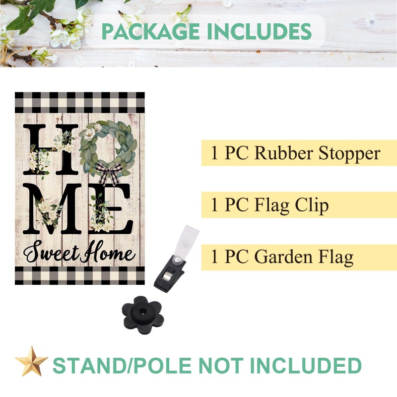 ORTIGIA Home Sweet Home Magnolia Garden Flag Double Sided 12.5x18 Inch Spring Summer Buffalo Plaid Check Small Yard Flag Burlap Vertical Farmhouse Rustic Outside Outdoor Lawn Patio Decor - Image 4