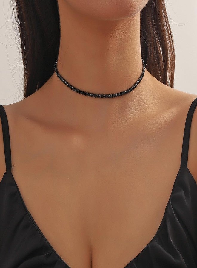 Beryuan Sparkly Rhinestone Tennis Choker Necklace - Crystal Rhinestone Choker for Brides & Bridesmaids (Black) - Image 2