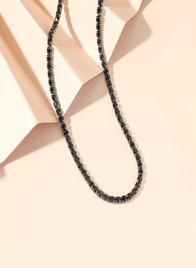 Beryuan Sparkly Rhinestone Tennis Choker Necklace - Crystal Rhinestone Choker for Brides & Bridesmaids (Black) - Image 5