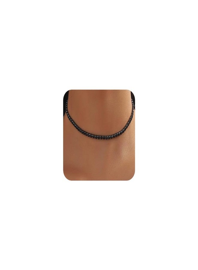 Beryuan Sparkly Rhinestone Tennis Choker Necklace - Crystal Rhinestone Choker for Brides & Bridesmaids (Black) - Image 1