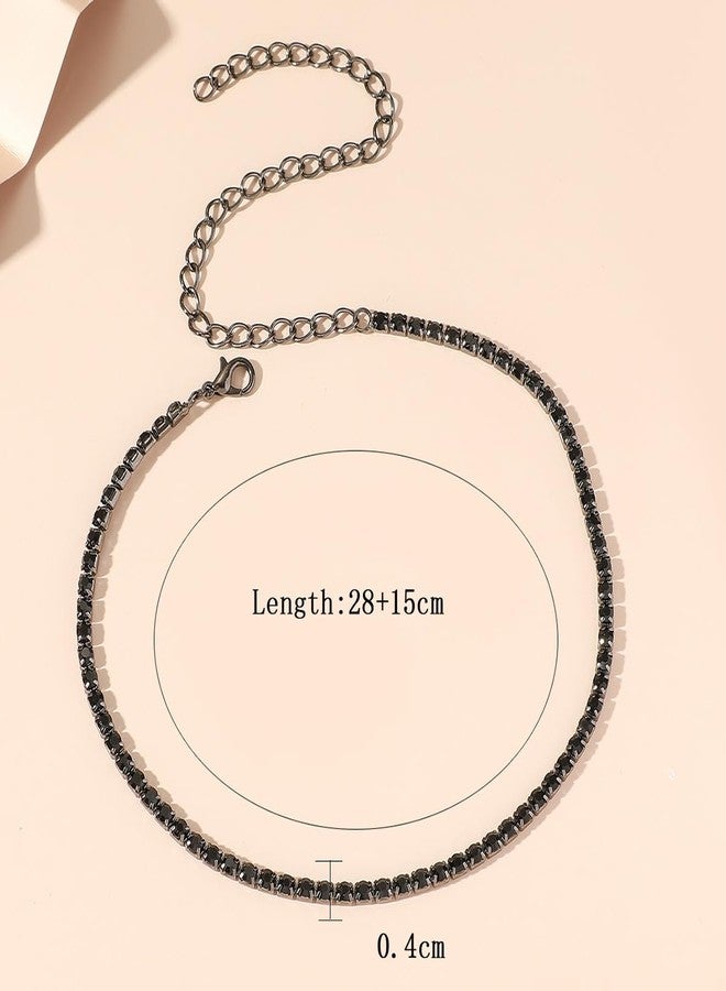 Beryuan Sparkly Rhinestone Tennis Choker Necklace - Crystal Rhinestone Choker for Brides & Bridesmaids (Black) - Image 4