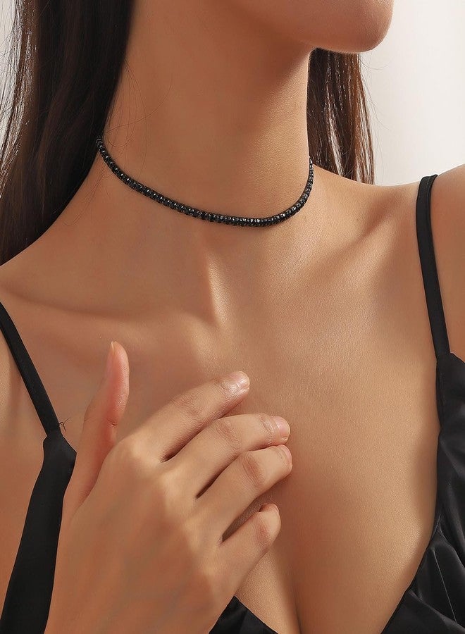 Beryuan Sparkly Rhinestone Tennis Choker Necklace - Crystal Rhinestone Choker for Brides & Bridesmaids (Black) - Image 3