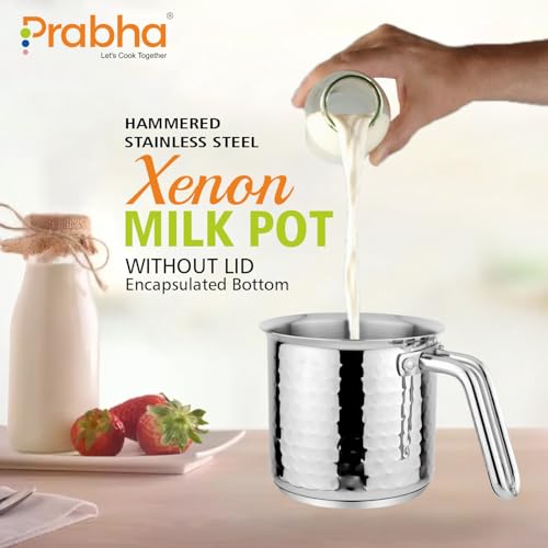 Prabha Stainless Steel Milk Pot with Handle 14cm 1.8 Litre | Hammered Milk Boiler, Tea Container Water Boiling | Coffee/Milk Warmer, Even & Faster Heating | Induction & Gas Stove - Image 4