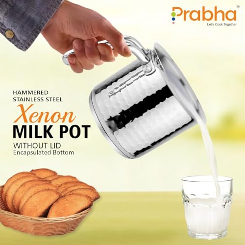 Prabha Stainless Steel Milk Pot with Handle 14cm 1.8 Litre | Hammered Milk Boiler, Tea Container Water Boiling | Coffee/Milk Warmer, Even & Faster Heating | Induction & Gas Stove - Image 5