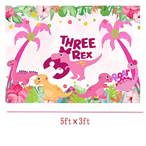 BEOXAGAR 5ft3ft Dinosaur Birthday Party Photo BackdropThree DinoRex Birthday Party Decorations GirlPink Dino 3rd Birthday Party Decorations BackdropDinosaur Birthday Party Supplies 3 Year Old Girl - Image 5