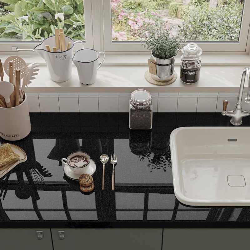 TANONE Glossy Black Contact Paper Peel and Stick Shiny - Black Wallpaper Vinyl Wrap Self Adhesive Decorative Film for Wallcovering Kitchen Countertops Cabinets Furniture (15.7" X 78.7") - Image 4