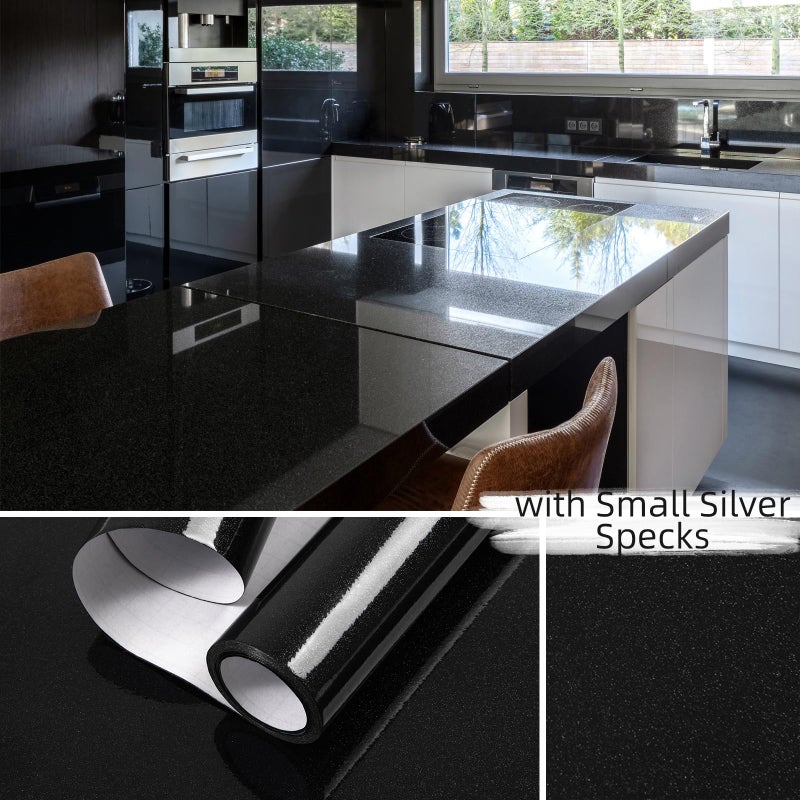 TANONE Glossy Black Contact Paper Peel and Stick Shiny - Black Wallpaper Vinyl Wrap Self Adhesive Decorative Film for Wallcovering Kitchen Countertops Cabinets Furniture (15.7" X 78.7") - Image 2