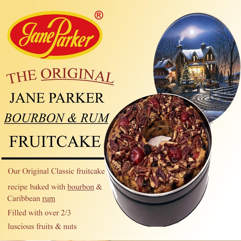Jane Parker Fruitcake Bourbon and Rum Fruit Cake 2 Pound (32 Ounce) Ring in a Collectible Holiday Tin-Holiday-Christmas Cake-The Best Fruitcake You Can Buy - Image 2