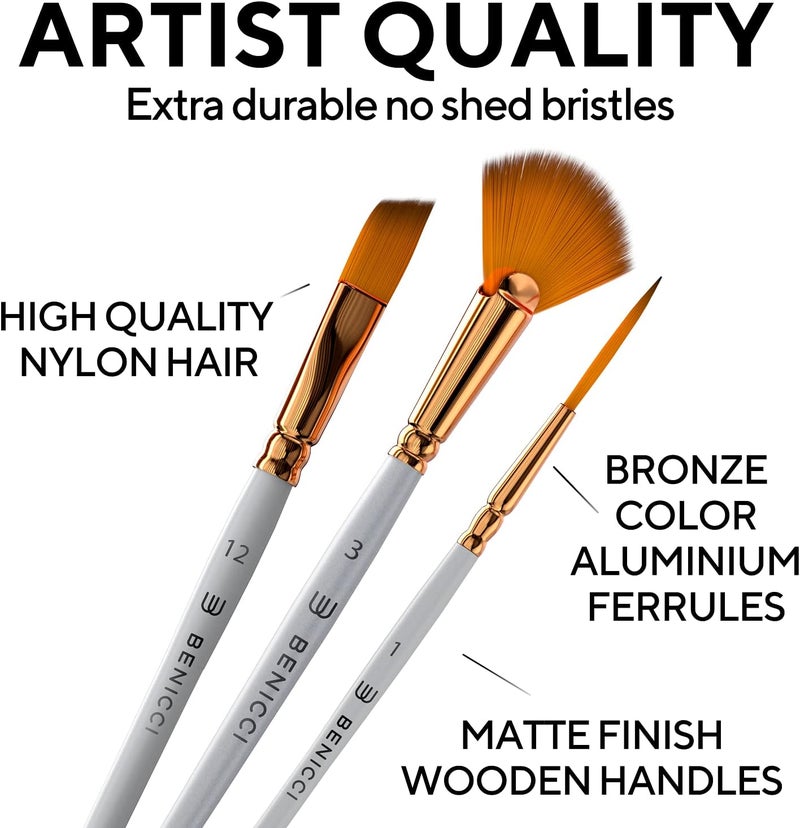 Benicci 18 Pieces Premium Artist Paint Brush Set - Includes Palette Knife, Sponge, Organizing Case - 16 Painting Brushes for Kids, Adults & Professionals - Perfect for Watercolor, Oil, Acrylic Painting Art - Image 4
