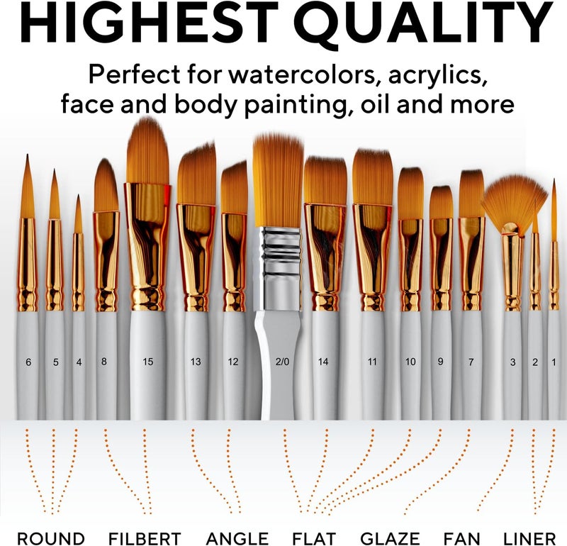 Benicci 18 Pieces Premium Artist Paint Brush Set - Includes Palette Knife, Sponge, Organizing Case - 16 Painting Brushes for Kids, Adults & Professionals - Perfect for Watercolor, Oil, Acrylic Painting Art - Image 5