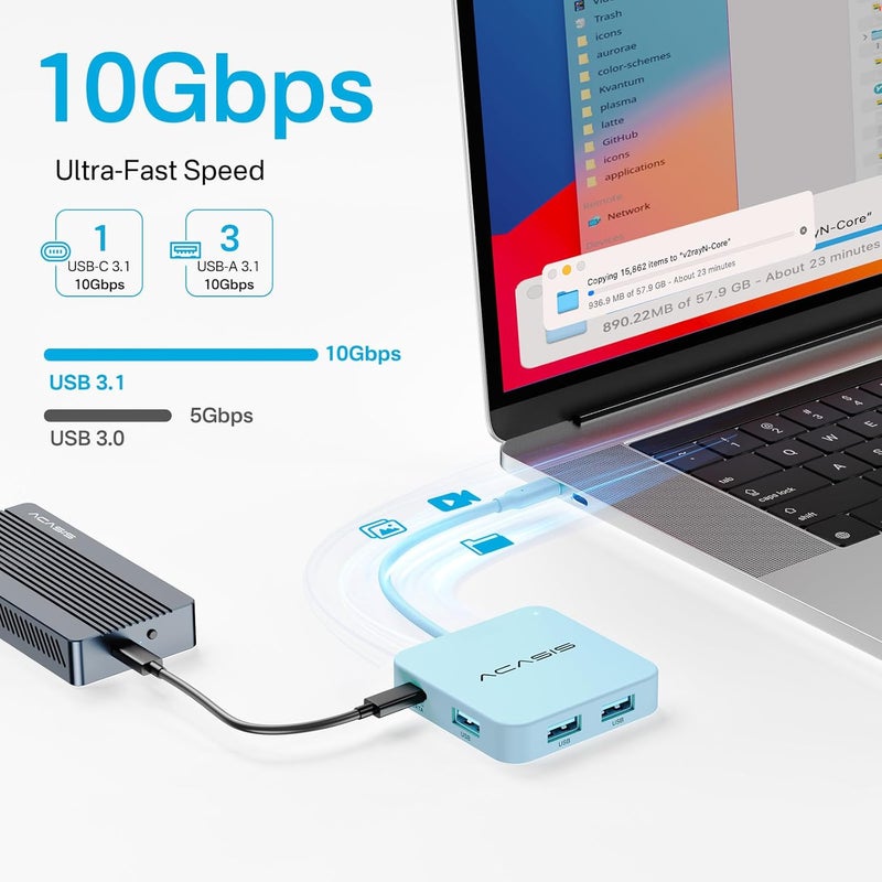 أكاسيس محور USB-C، محول متعدد المنافذ مع HDMI بدقة 4K@60، توصيل طاقة 100 واط، 3 منافذ USB-A + منفذ بيانات USB-C 3.1، محول USB إلى HDMI لأجهزة MacBook وDell وLenovo وSurface وiPad PRO وXPS (أزرق) - Image 3