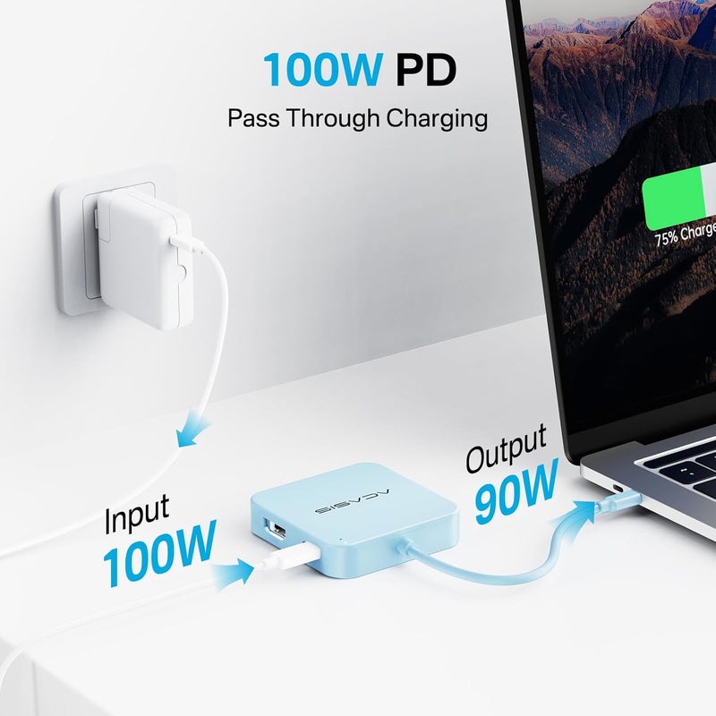 أكاسيس محور USB-C، محول متعدد المنافذ مع HDMI بدقة 4K@60، توصيل طاقة 100 واط، 3 منافذ USB-A + منفذ بيانات USB-C 3.1، محول USB إلى HDMI لأجهزة MacBook وDell وLenovo وSurface وiPad PRO وXPS (أزرق) - Image 4