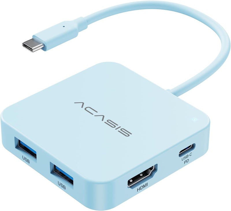 أكاسيس محور USB-C، محول متعدد المنافذ مع HDMI بدقة 4K@60، توصيل طاقة 100 واط، 3 منافذ USB-A + منفذ بيانات USB-C 3.1، محول USB إلى HDMI لأجهزة MacBook وDell وLenovo وSurface وiPad PRO وXPS (أزرق) - Image 1
