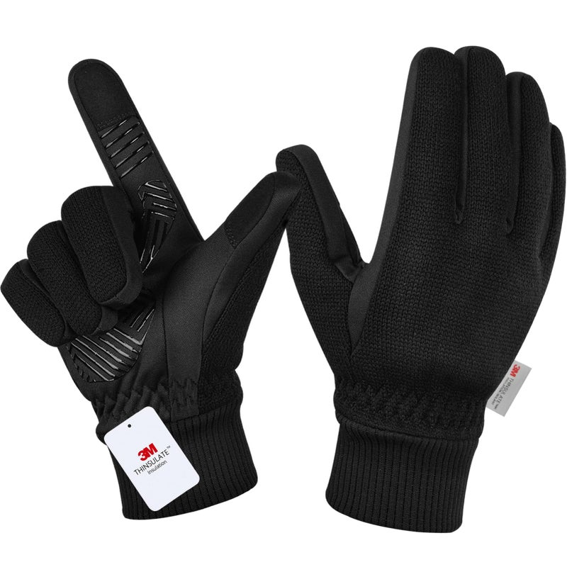 MOREOK Winter Gloves for Men/Women -10Â°F 3M Thinsulate Warm Touch Screen Snow Ski Bicycle Bike Gloves for Driving/Cycling/Running/Hiking-Black-L - Image 1