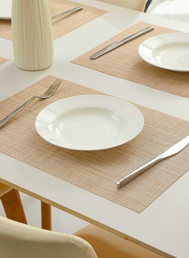 Chase Up Beige Placemats Set of 6 - Heat Resistant Non-Slip Place mats for Dining Table, Washable Durable PVC Vinyl Woven Table Mats（Beige, 6） - Image 3